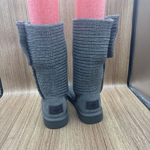 UGG Australia Boots Youth 3 Cardy Winter Snow Gray Knitted Button Mid Calf NEW - Picture 4 of 9